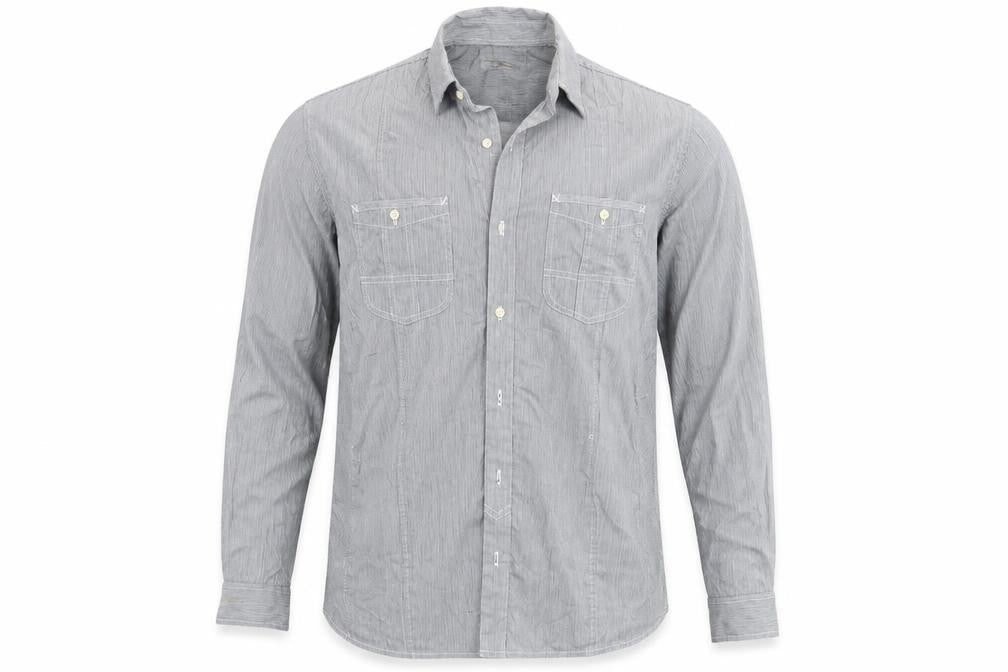 Front view of Next men’s grey striped button-up, size L