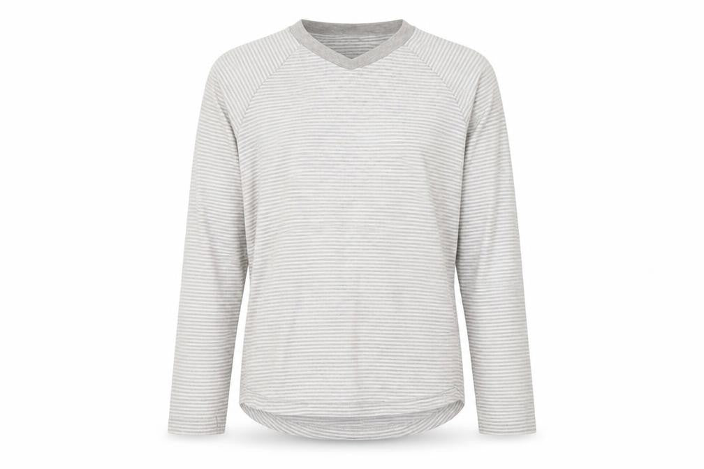 Front view of George girls’ grey striped basic t-shirt, size 9-10, years