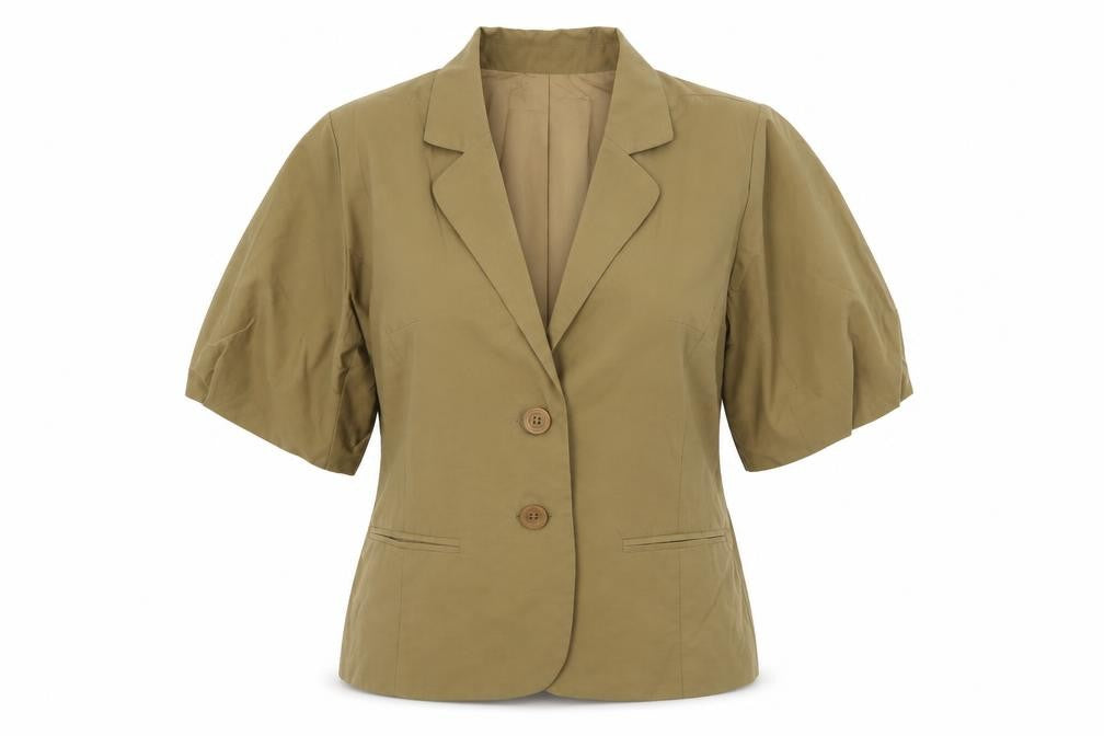 Front view of Betty Jackson women’s beige jacket blazer, size UK 12