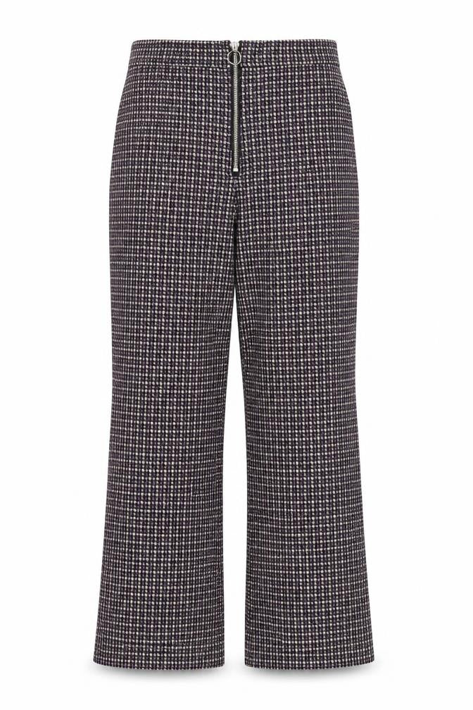 Front view of Preworn women’s multicoloured houndstooth trousers, size UK 28, in, 28-inch leg