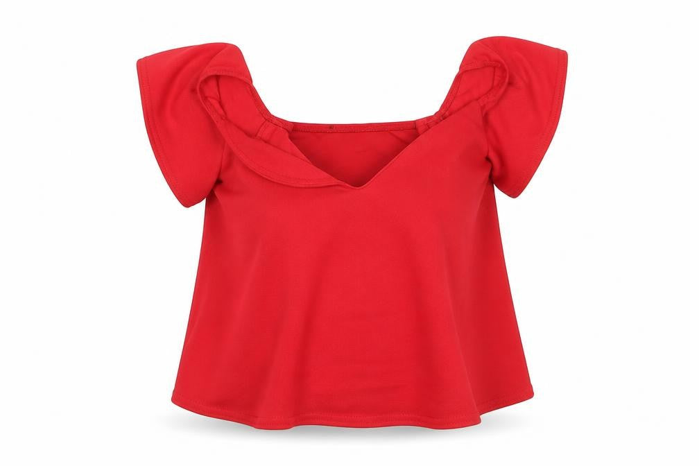 Front view of PRETTYLITTLETHING women’s red basic blouse, size UK 10, - crop top
