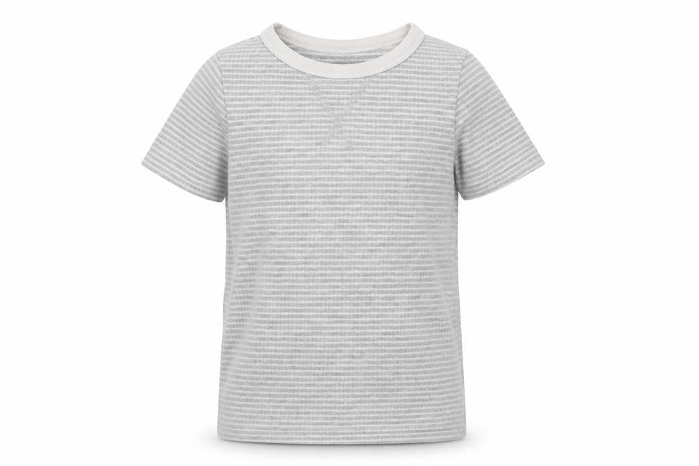 Front view of F&F boys’ grey striped basic t-shirt, size 5-6, years