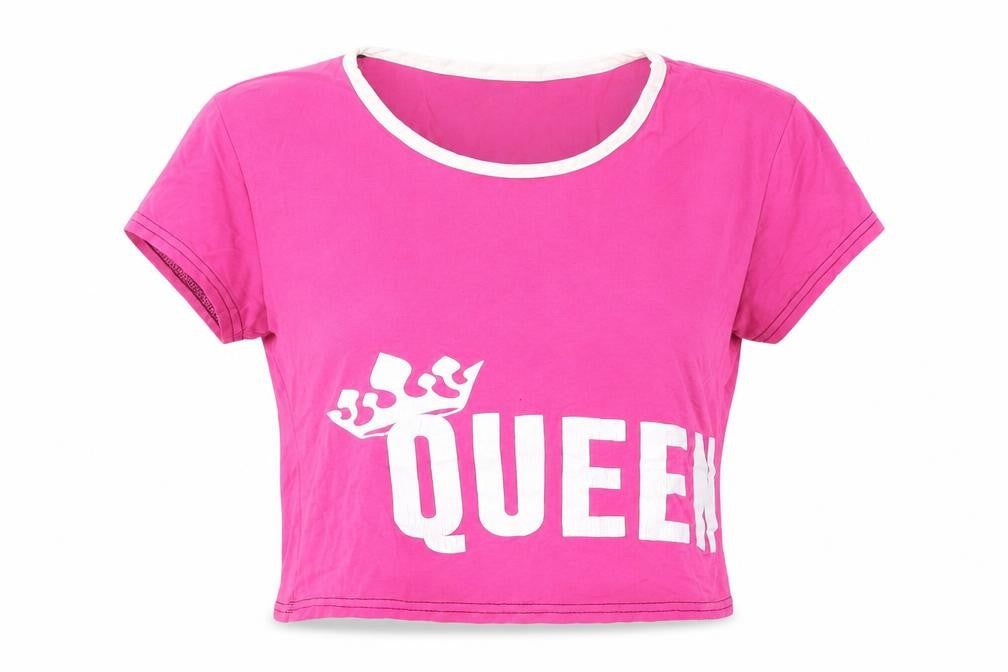 Front view of Queen girls’ pink basic t-shirt, size M