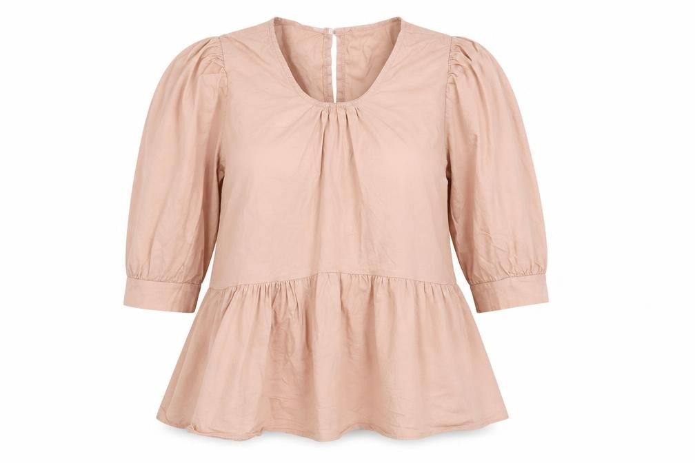 Front view of Boohoo women’s beige basic blouse, size UK 12