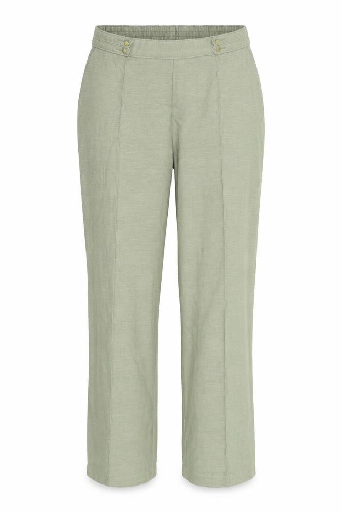 Front view of Marks & Spencer women’s green trousers, size UK 10, 26-inch leg