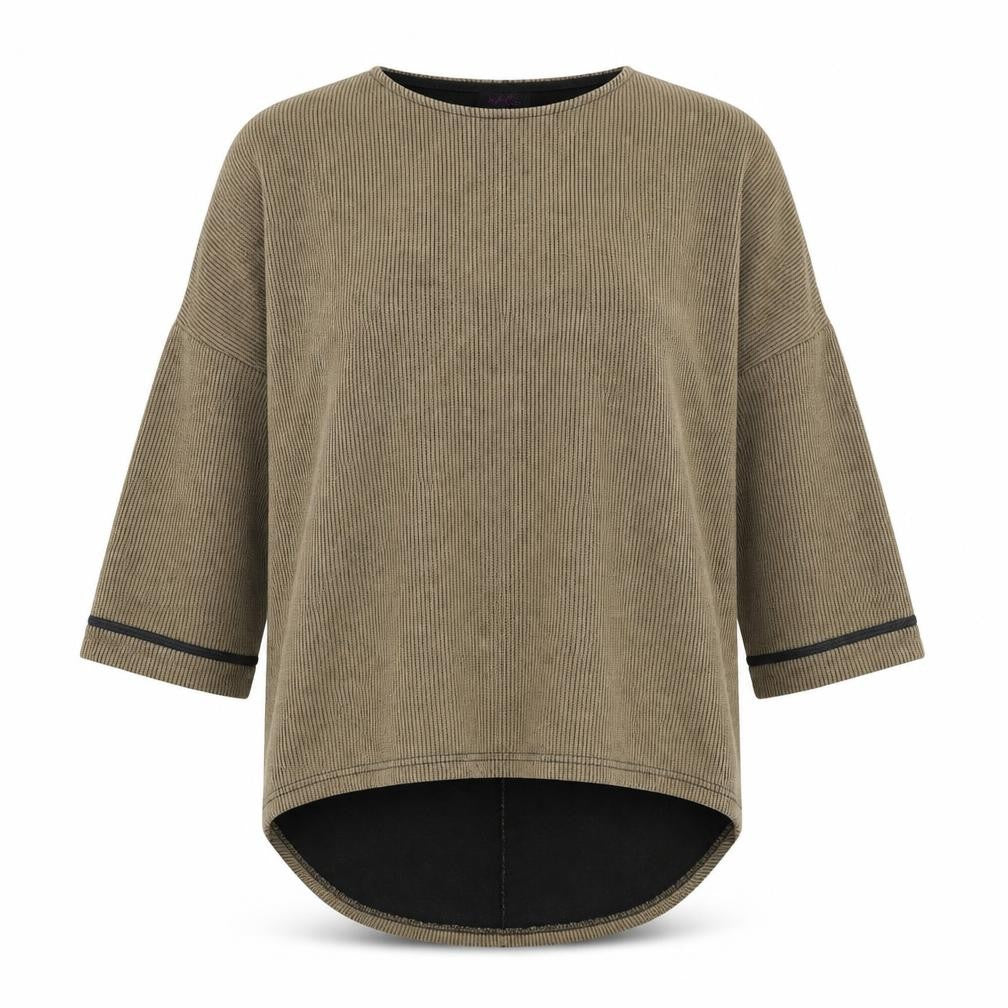 Front view of Stella Morgan women’s beige striped knit jumper, size UK 8, - oversized