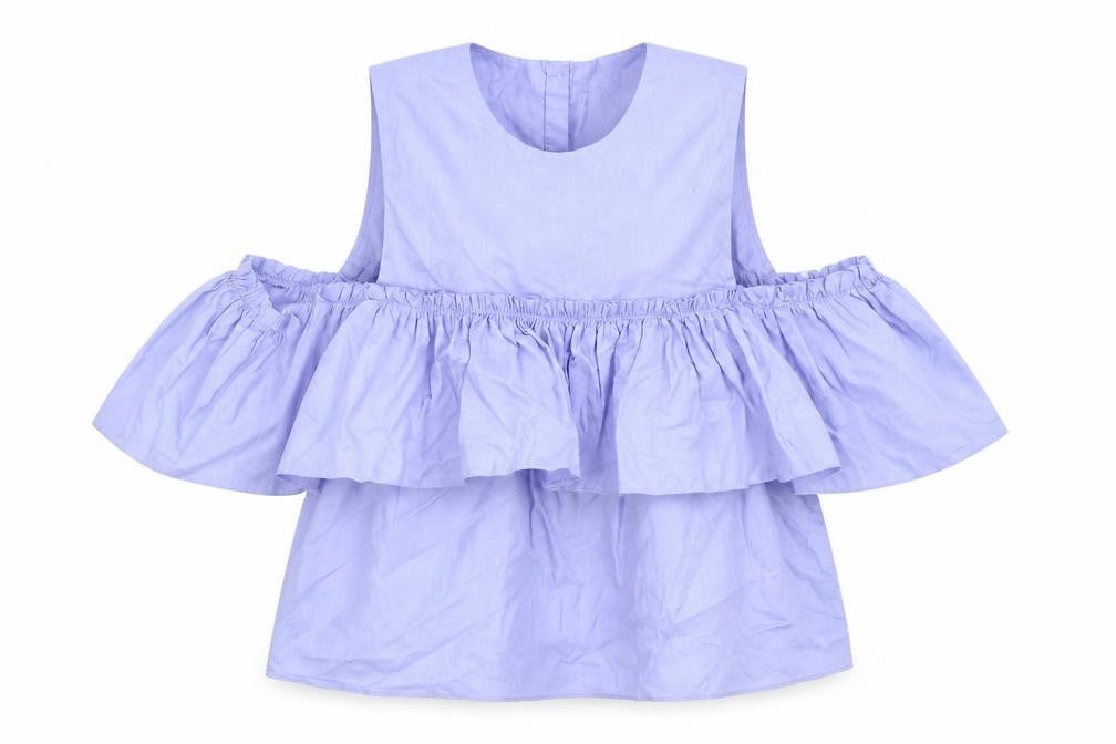 Front view of Zara women’s blue basic button-up, size S