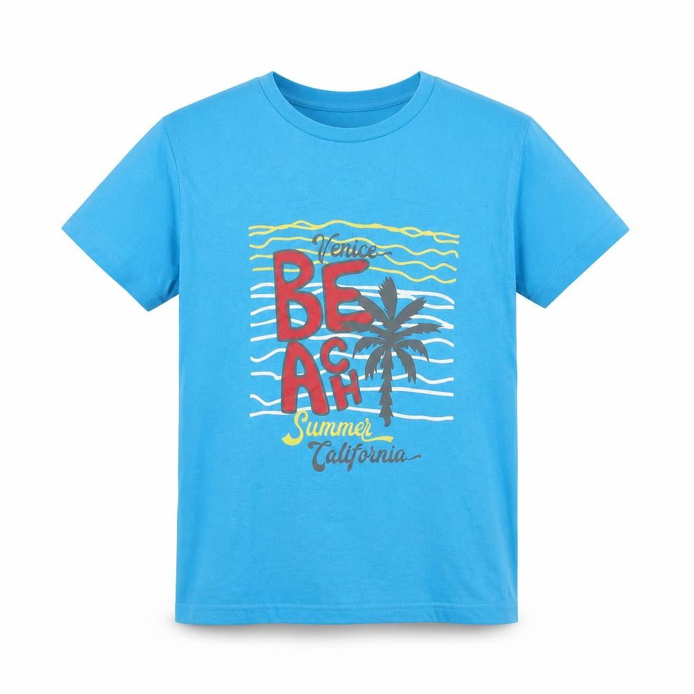 Front view of elsima boys’ blue basic t-shirt, size 9, years - beach summer