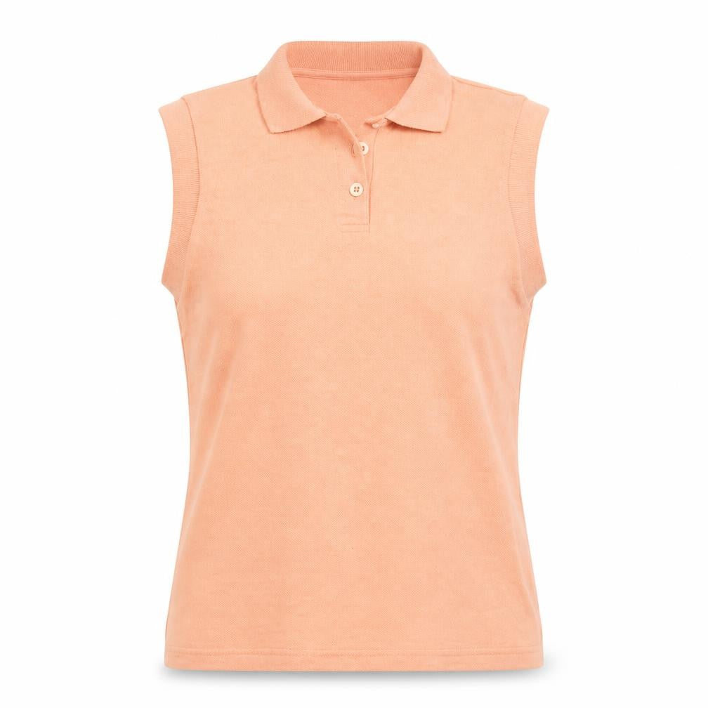 Front view of Casual Woman women’s orange basic polo, size UK 12
