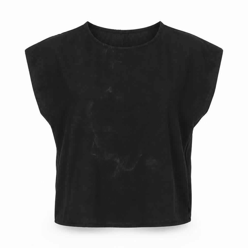 Front view of Preworn women’s black basic blouse, size S