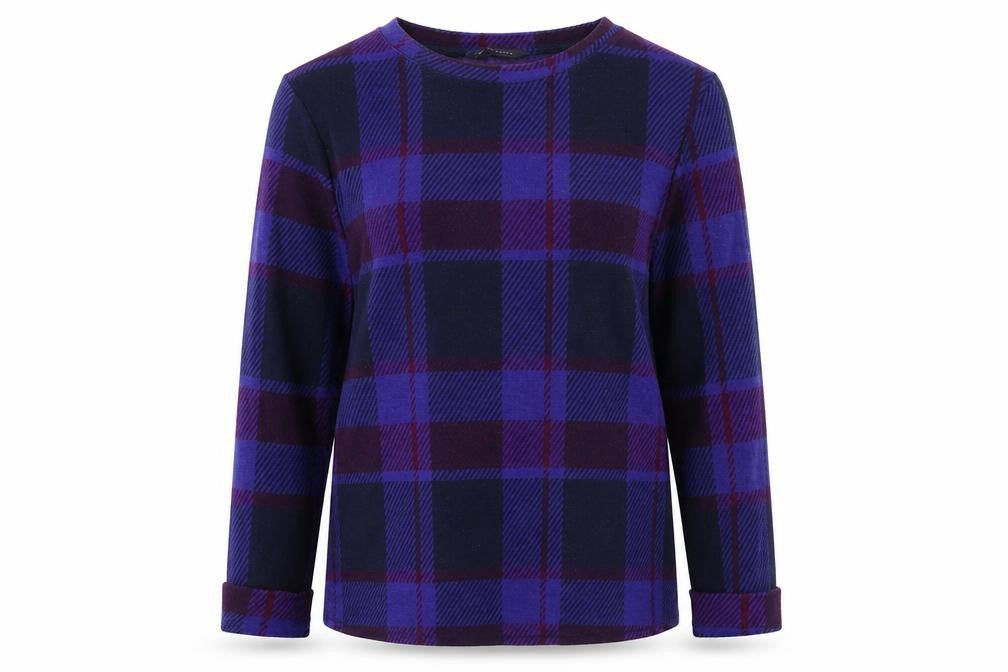 Front view of Marks & Spencer women’s purple check jumper, size UK 10