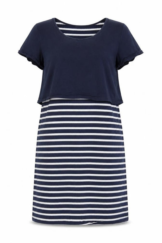 Front view of ML women’s blue striped a-line, size L
