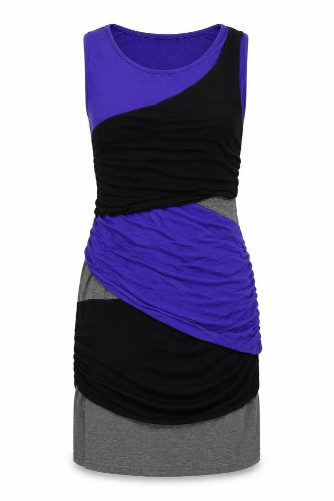Front view of Body Flirt women’s blue colourblock a-line, size UK 40