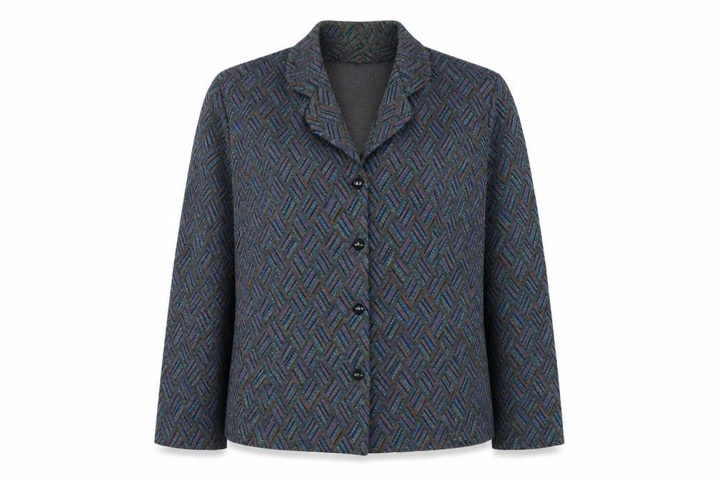 Front view of fashion post women’s grey jacket blazer, size UK 16