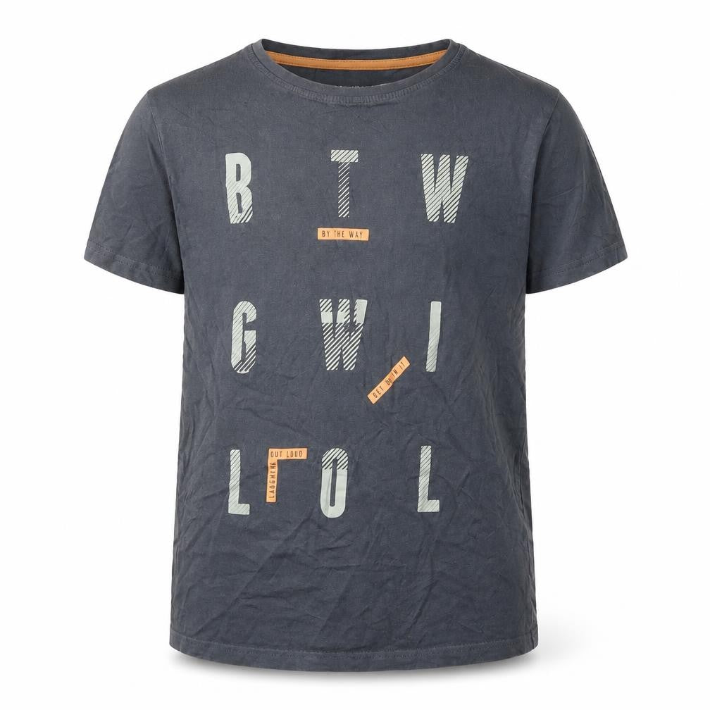 Front view of Tu boys’ grey basic t-shirt, size 12, years