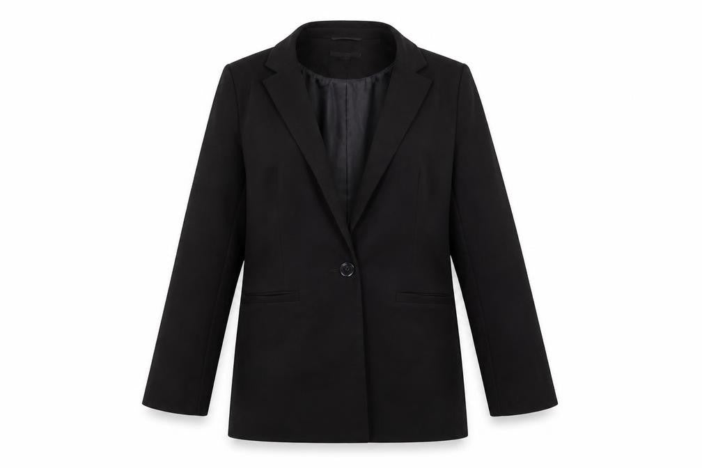 Front view of Primark women’s black jacket suit, size UK 12