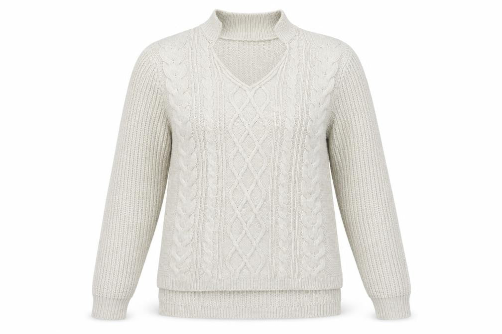 Front view of beyou women’s beige henley jumper, size UK 10
