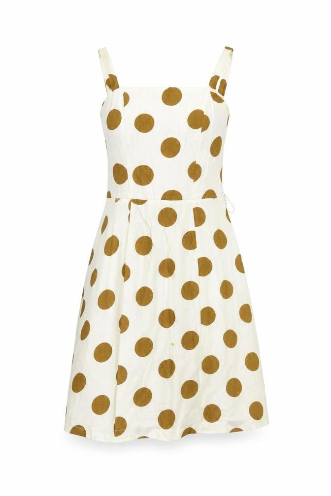 Front view of Primark women’s white polka dot fit & flare, size UK 4, - washable marks