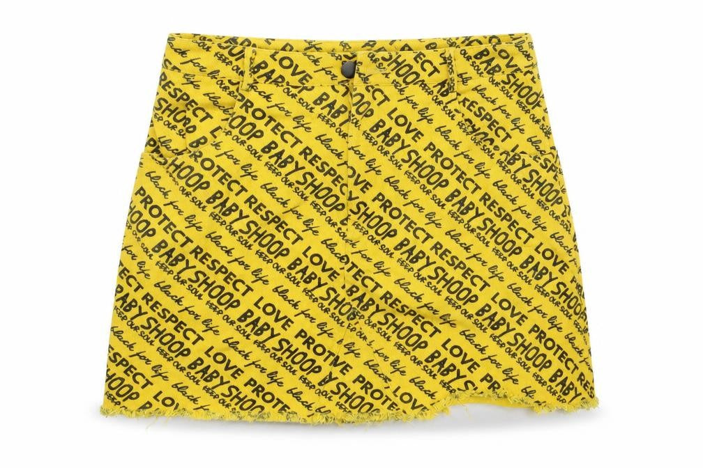 Front view of SHEIN women’s yellow geometric flare skirt, size M