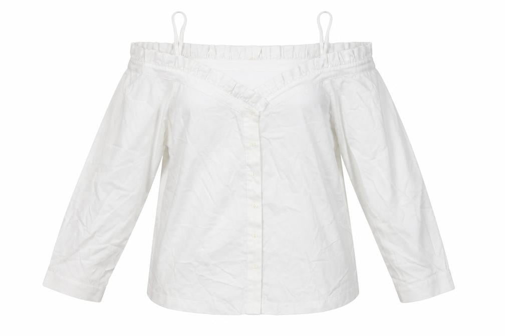 Front view of H&M women’s white basic button-up, size UK 8