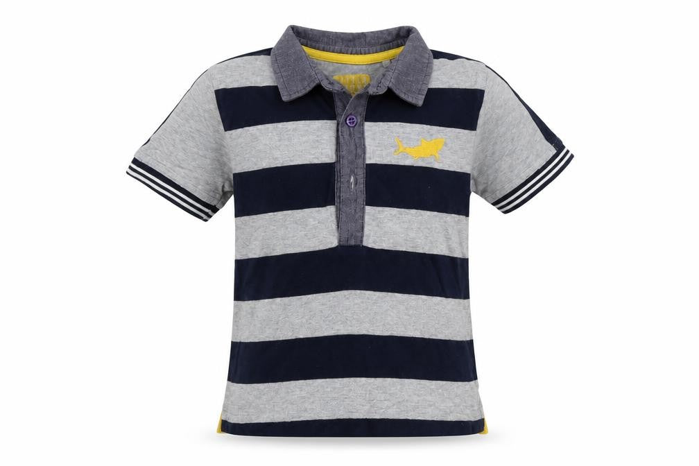 Front view of Tu girls’ grey striped basic polo, size 3-4, years