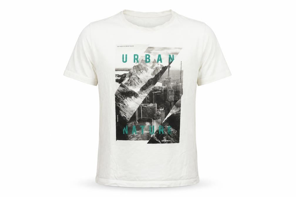 Front view of EDC men’s white t-shirt, size M