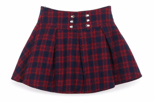 Front view of SHEIN women’s blue check skater skirt, size S