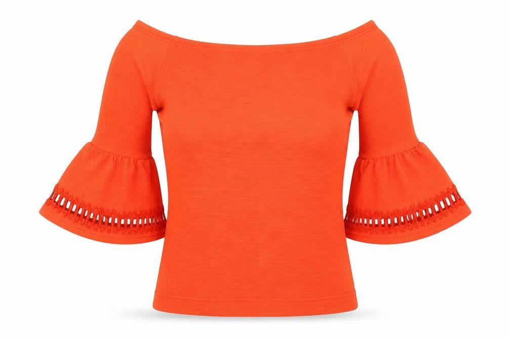 Front view of Miss Selfridge women’s orange basic blouse, size UK 6