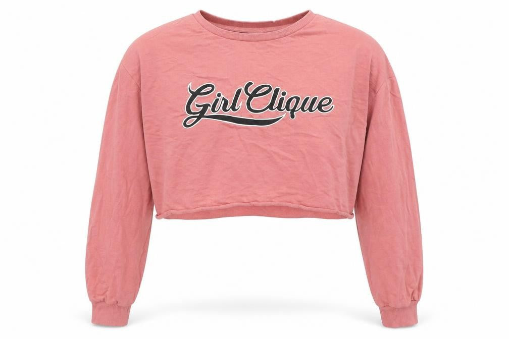 Front view of H&M women’s pink pullover sweatshirt, size S