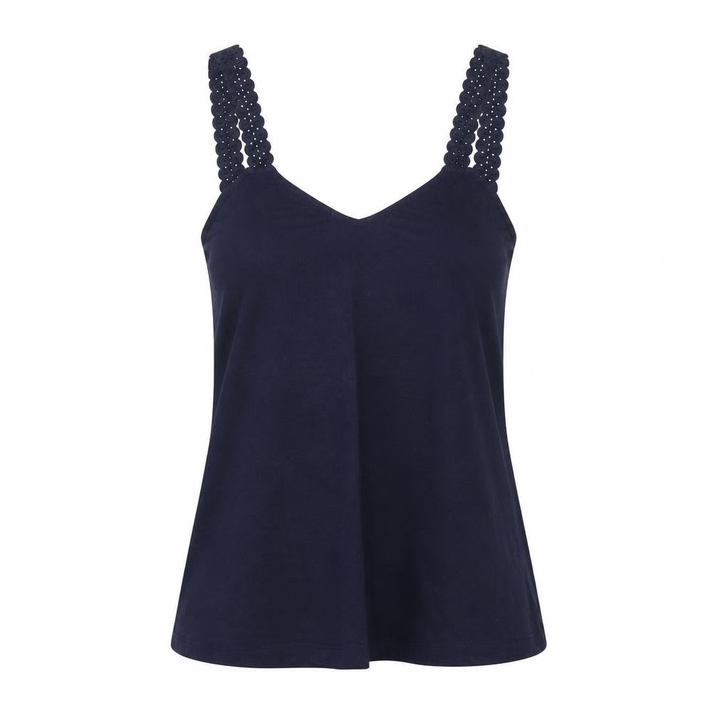 Front view of Great Plains women’s blue basic tank, size S