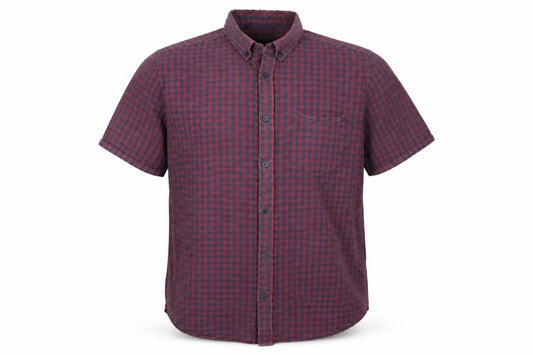 Front view of George men’s red check button-up, size 16.5