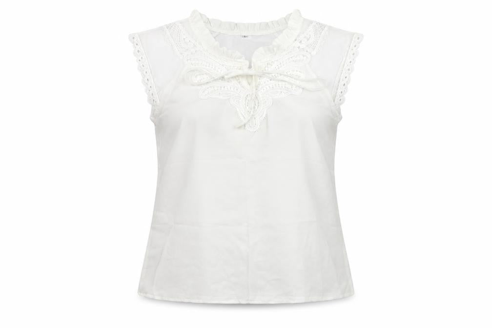 Front view of Preworn women’s white basic blouse, size L