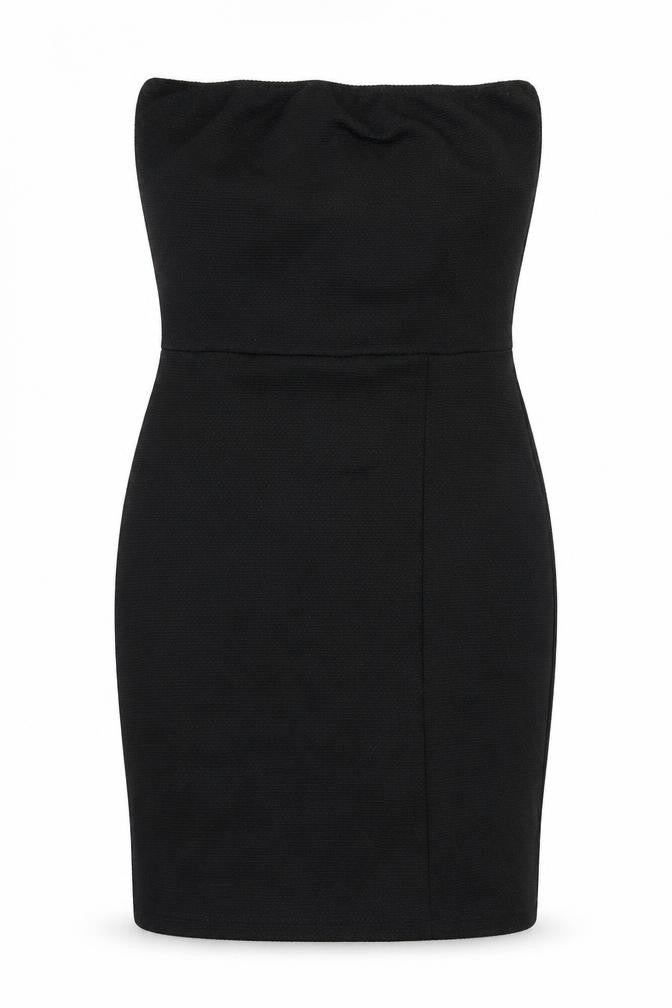 Front view of PRETTYLITTLETHING women’s black rayon a-line, size UK 12