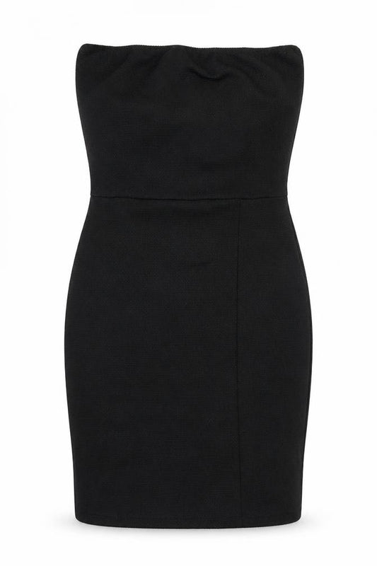 Front view of PRETTYLITTLETHING women’s black rayon a-line, size UK 12