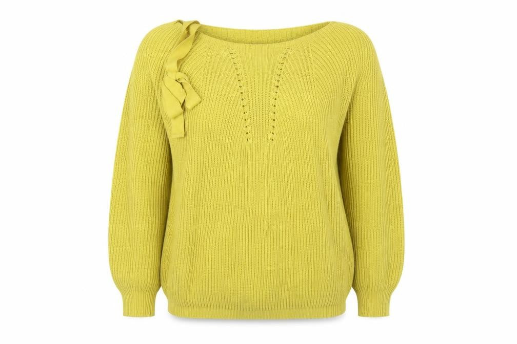 Front view of River Island women’s green jumper, size UK 10