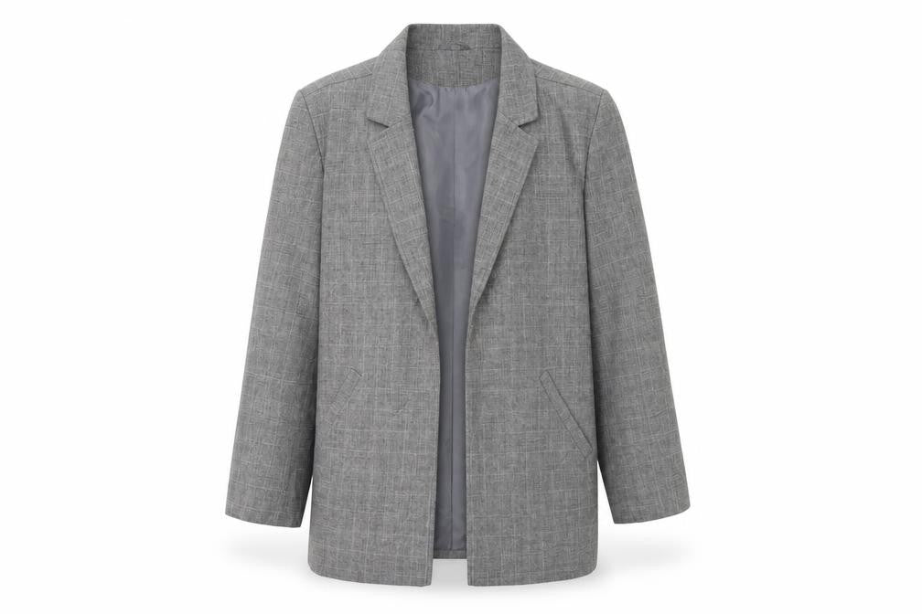 Front view of EWM women’s grey jacket, size UK 16