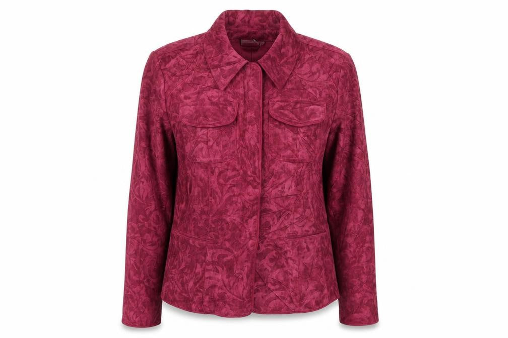 Front view of Chicos women’s purple jacket, size XS
