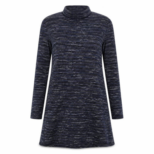 Front view of Miss Selfridge women’s blue striped jumper dress, size UK 8