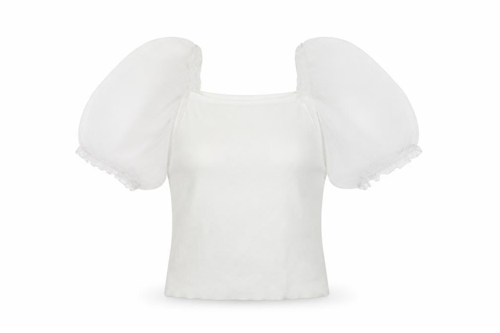 Front view of Flamant Rose women’s white basic blouse, size S