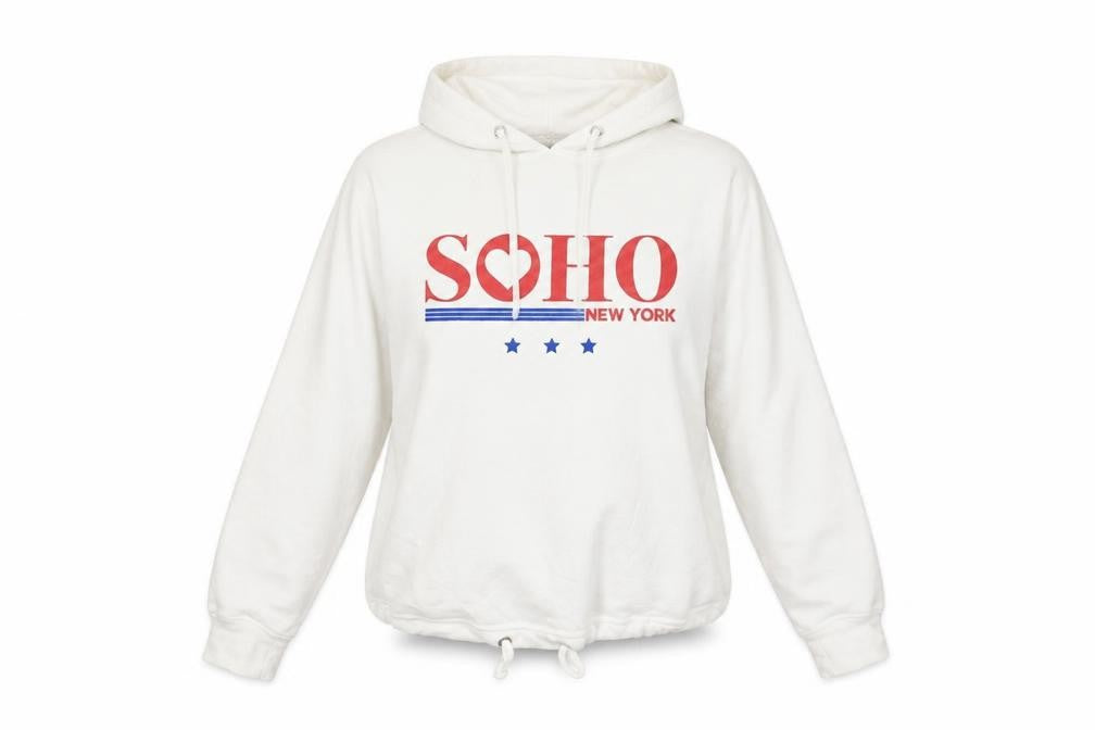 Front view of New Look women’s white pullover hoodie, size UK 8