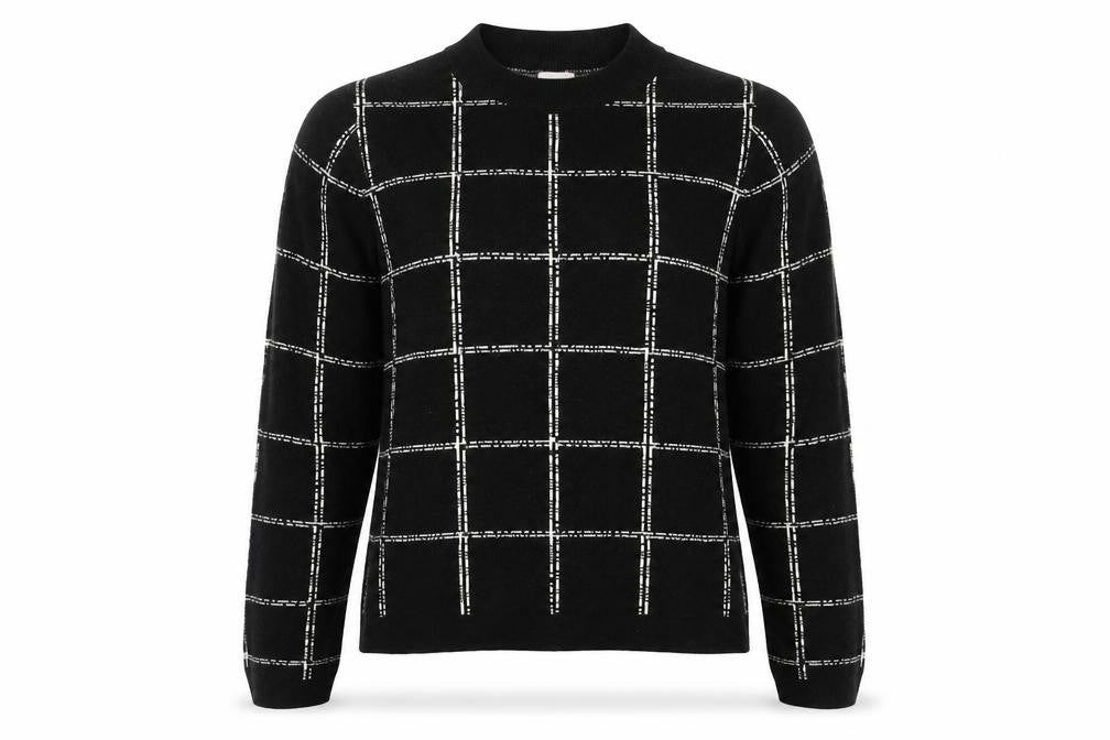 Front view of H&M women’s black check jumper, size M