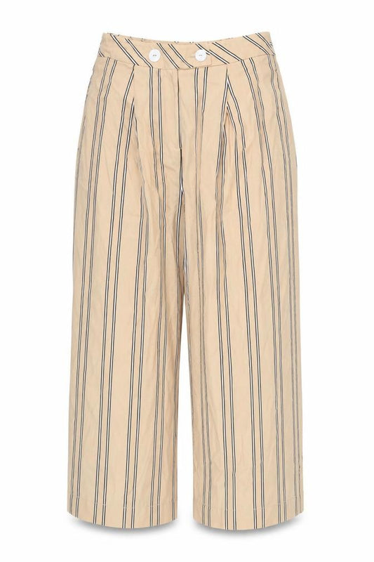 Front view of Prew women’s multicoloured striped cropped trousers, size UK 12, 21-inch leg