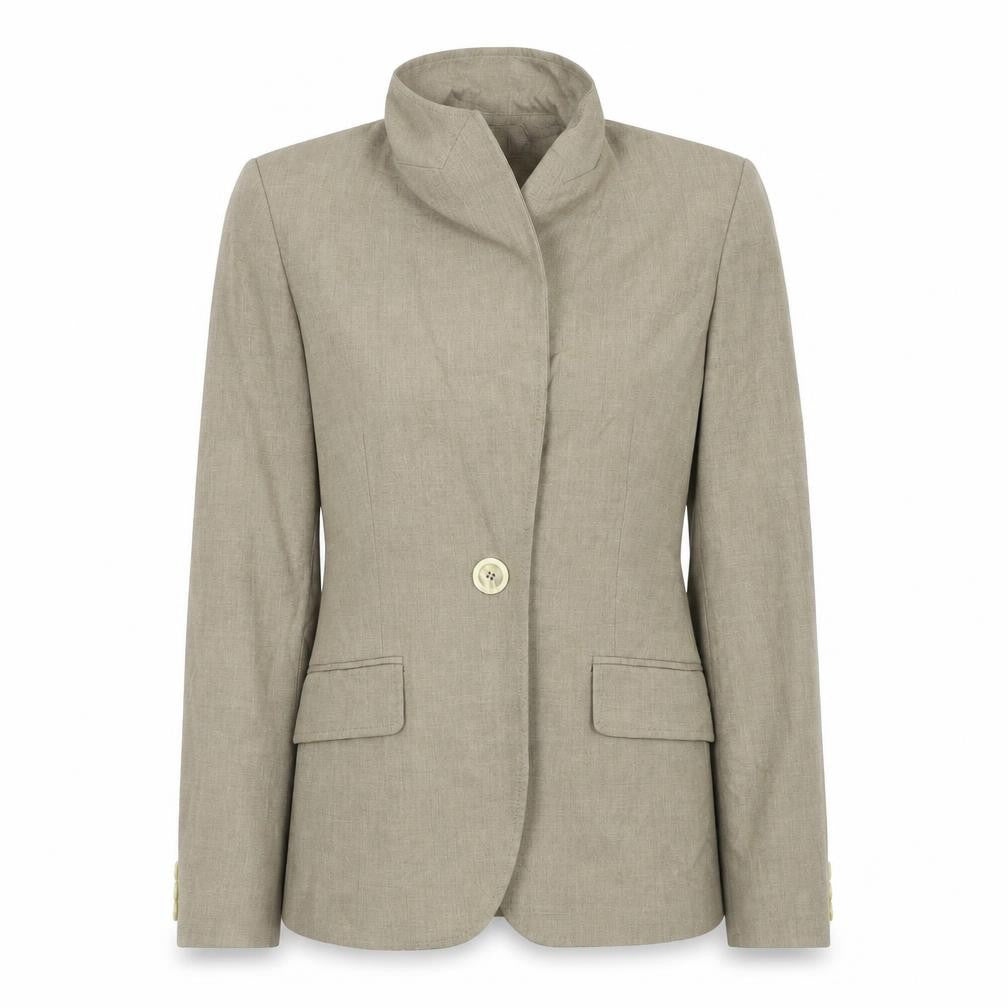 Front view of Marella women’s beige jacket blazer, size UK 10
