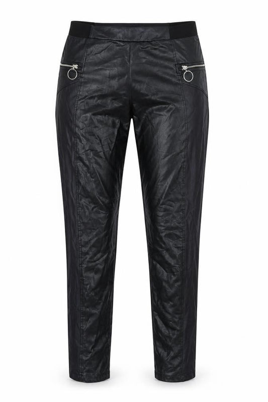 Front view of Boohoo women’s black trousers, size UK 8, 26-inch leg