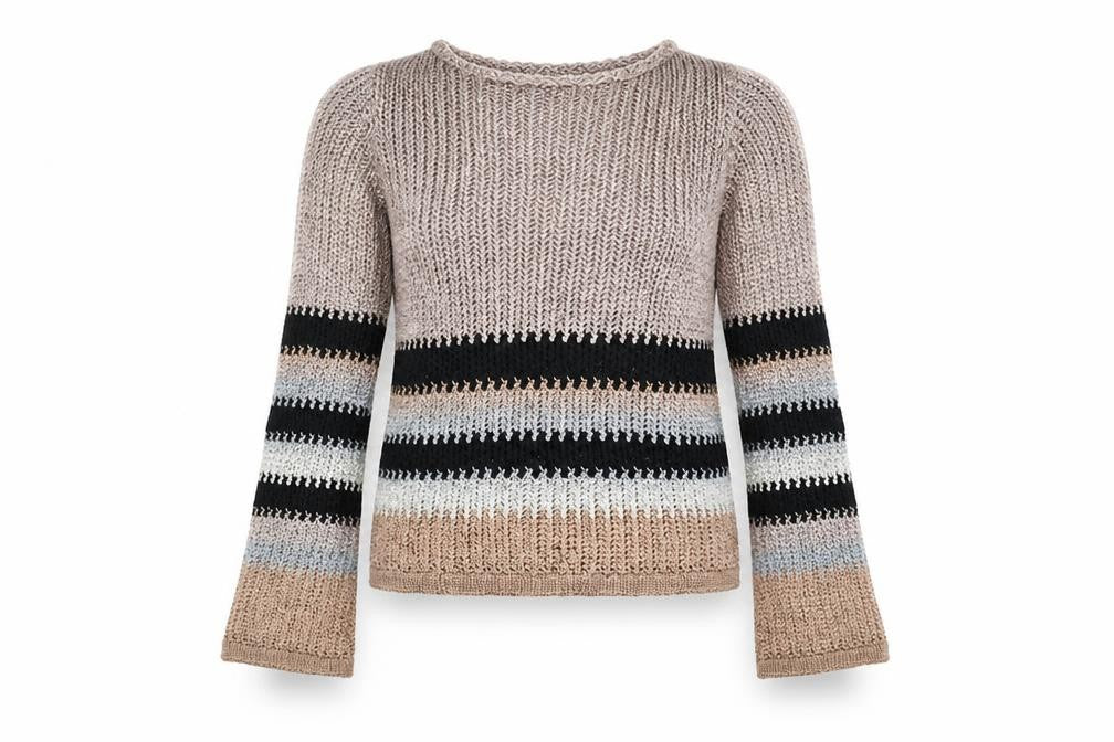 Front view of River Island women’s multicoloured striped jumper, size UK 8