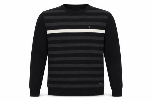 Front view of Tom Tailor men’s black striped jumper, size M