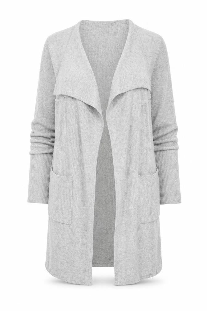 Front view of Topshop women’s grey wrap jumper, size UK 10