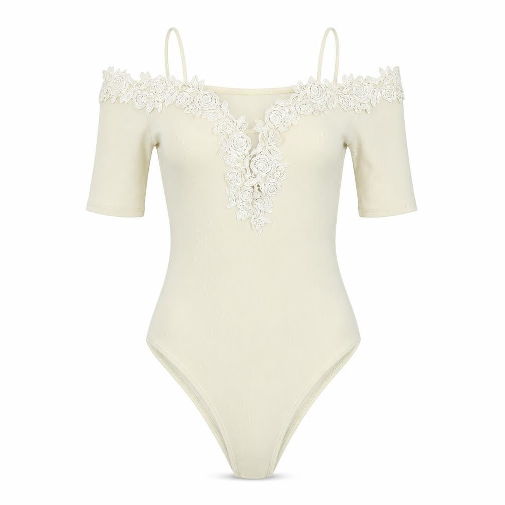 Front view of Topshop women’s ivory leotard one-piece, size UK 10