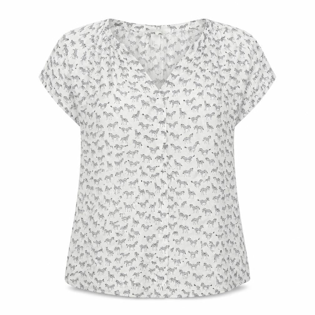 Front view of H&M women’s white animal print basic blouse, size S