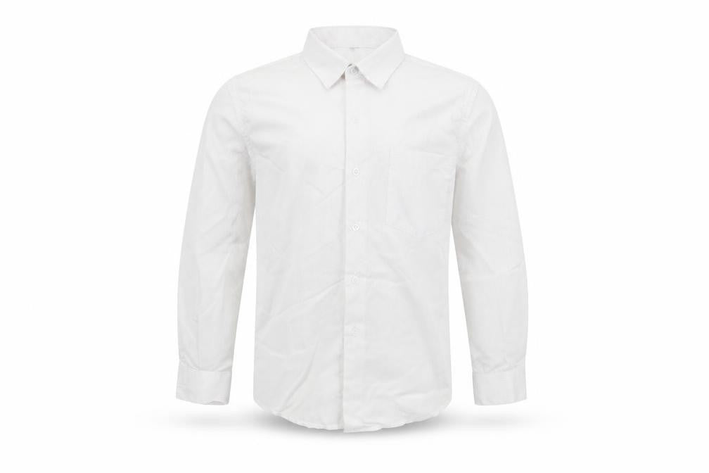 Front view of Preworn boys’ white basic button-up, size 9, years